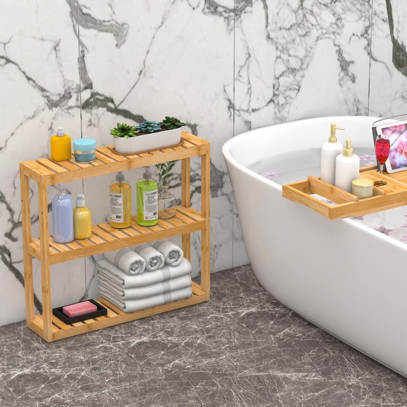 Domax Bamboo Bathroom Shelf 3-Tier Wall Mount Storage Rack Multifunctional