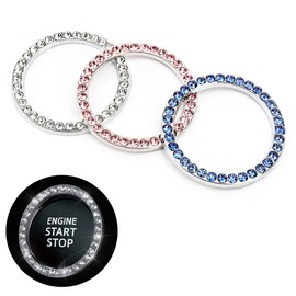 WeddHuis 3 Pcs Start Stop Button Decorative Blue Pink Rhinestone Car Ring Glitter Sticker Crystal Keychain Accessories for Car Motorcycle Car Accessories Women Decorations