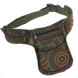 GURU SHOP Fabric Sidebag & Belt Bag, Goa Belt Bag, Olive, Men/Women, Cotton, 27 x 20 x 4 cm, Festival Bum Bag Hippie, olive, Casual