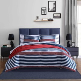 Nautica - Comforter Set, Soft Reversible Bedding with Matching Shams, Striped Home Decor (Kennedy Stripe Navy Blue, Full/Queen)