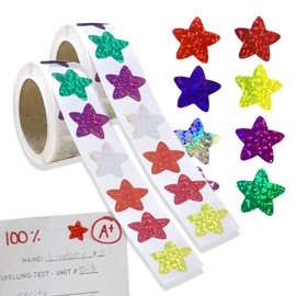 Star Stickers Glitter Reward Stickers Pack of 1000 Stickers Small Roll 2.5 cm Star Stickers for Children School Teacher Reward Stickers (Colourful)