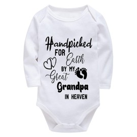 WOOYONGING Hand Picked For Earth By My Great Grandpa In Heaven Romper for Girls Long Sleeve Baby Bodysuit White Baby Romper 3 Month