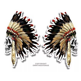 OwnTheAvenue Indian Chief Skull Logo Vinyl Decal Sticker Truck Window Bumper Wall LR - 3" Inches Long