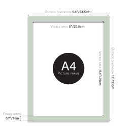 Almost Frameless A4 Mint Green Picture Frame Set of 4, Display A4 Picture Gallery Wall, Poster, Photo, Artwork, or Print, Mint Green
