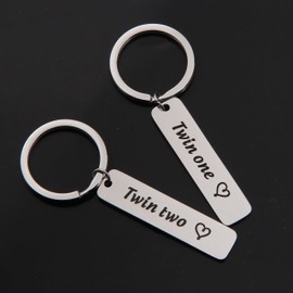 Gzrlyf Twins Keychain Set - One and Two Keychain for Twin Sister or Brother Gift