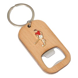 Hockey Player Keyring Bottle Opener Wooden Stainless Steel Key Chain Gift 181