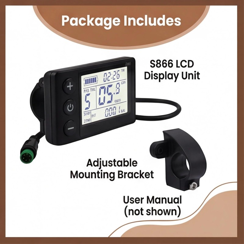 Lausixy S866 Electric Bicycle Display, 24V 36V 48V Ebike LCD