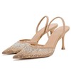 ATBELL Women's Mesh Slingback Heels Pointed Toe Sparkly Rhinestone Kitten