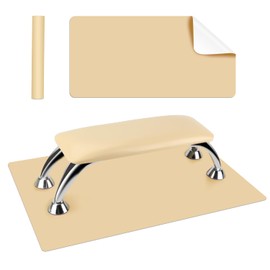 Arm Rest for Nails Tech with Table Mat for Salons and Home Manicures, Soft Microfiber Leather Nail Hand Rest for Relaxing Arms, Non-slip Height Hand Pillow Cushion Nail Salon Manicure (Beige)