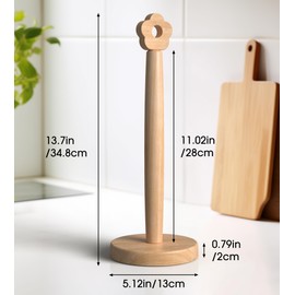 KitchLife Cute Wooden Paper Towel Holder Countertop - Solid Freestanding Paper Towel Dispenser Stand Organizer with Anti-Skid Base (Flower)