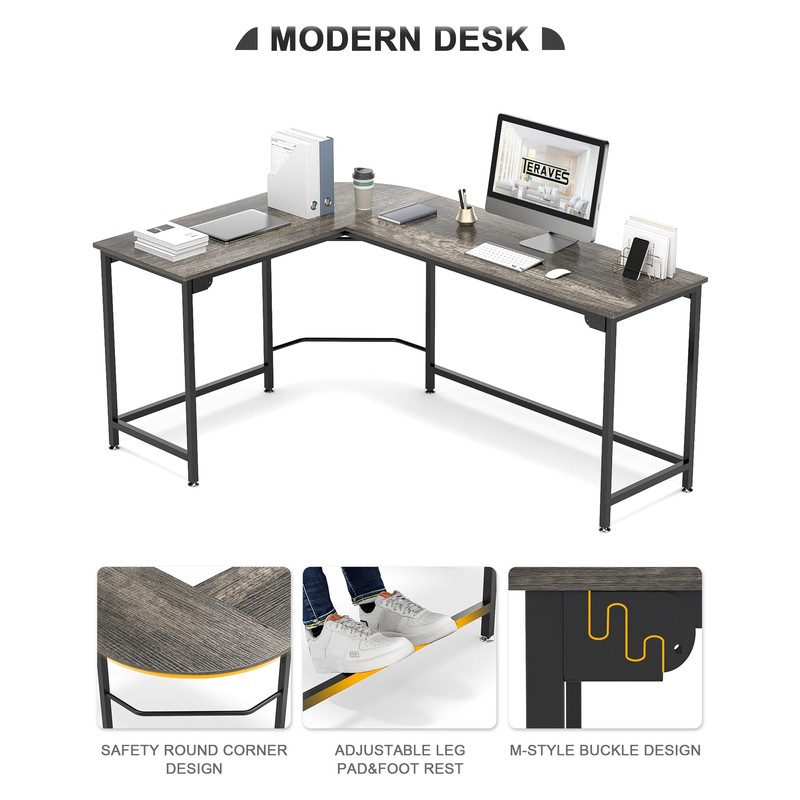 Teraves Modern L Shaped Gaming Desk 66'' Corner Computer Desk