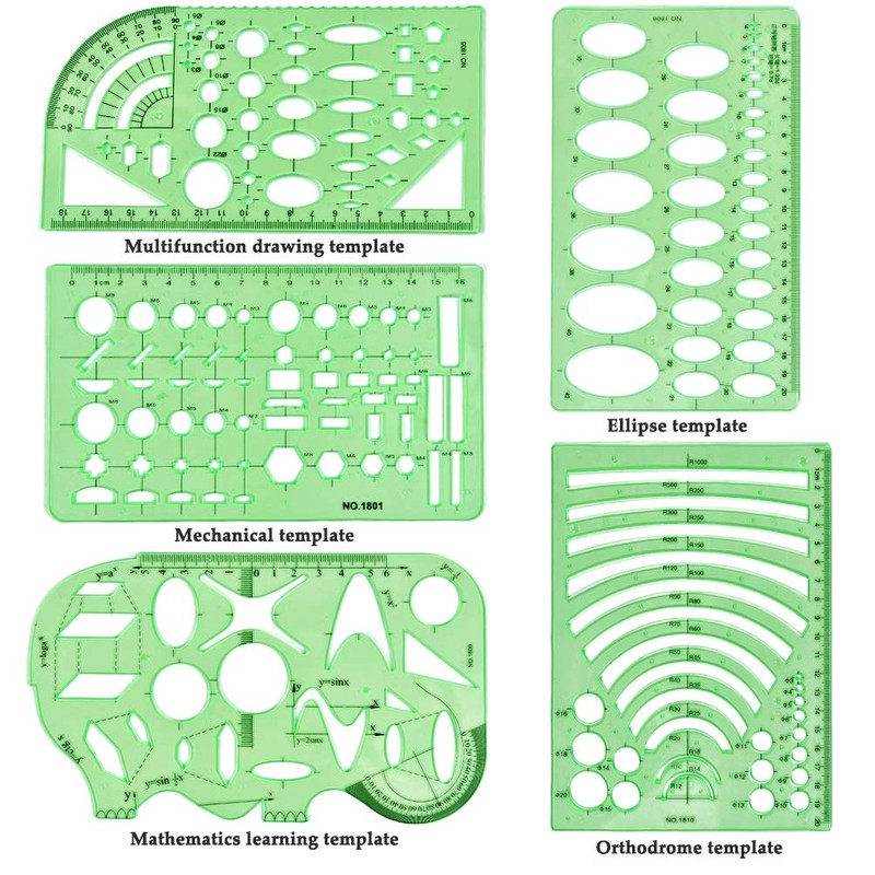 EMNIMQ Pack of 11 Architecture Geometry Stencil Technical Drawing Templates,