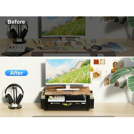 Desk Organizer and Accessories, Computer Monitor Stand Riser with Drawer and 2 Pen Holders, Office Desk Accessories & Workspace Organizers for Office Supplies (Wood)