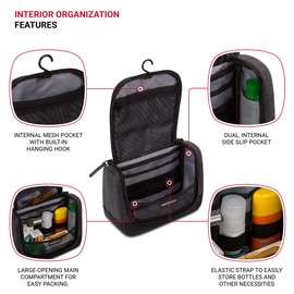 SwissGear Getaway Toiletry Bag, Heather Grey, 5.3 Liters (Hanging), 5.2 Liters (Hanging)