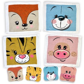 MIK Funshopping Set of Magic Washcloths, Magic Cloth, Magic Towel, Party Bag, Children's Gift Tombola (Set of 4 Animal Faces)