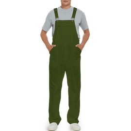 WORK IDEA Men's Bib Overalls,Men's Overalls Workwear Lightweight with Adjustable Straps and Pockets, Army Green, XL