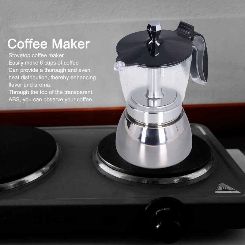 Stovetop Coffee Maker 6 Cup Moka Pot Clear ABS Top