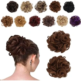 2 Piezas Chongos Postizos de Cabello, Moños de Pelo Rizado con Ondas Elásticas, Extensiones de Pelo Sintético, Ondulado Moño Desordenado, Extensiones de Coleta Moño Para Mujeres y Niñas (7027)