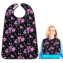 Baberos para Adultos, Baberos Impermeables y Reutilizable para la Hora de Comer, Duradero y Fácil de Limpiar, Baberos para Adultos Mayores para Hombres, Mujeres, Ancianos.(Flor Melocotón)