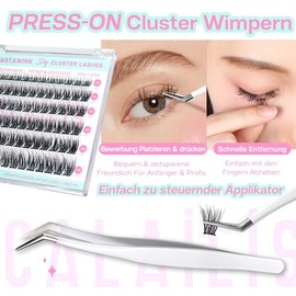 CALAILIS Selbstklebende Wimpern 72 Stück D Curl Druck auf Kein Kleber erforderlich Einzeln Wimpern Vorgeklebt Wiederverwendbares Kleberfreies Wimpern-Cluster-Set mit Pinzette für Anfänger (ZBP10)