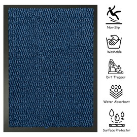 KAV Washable Doormat Dirt Traps - Durable Non-Slip Doormats for Indoor and Outdoor - Large Floor Mats for Front and Back Door, Home, Office - Perfect Dust Absorbing (Blue/Black, 60