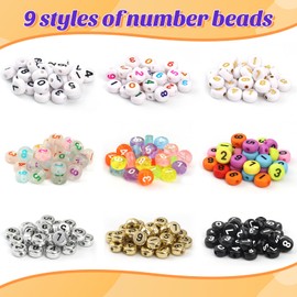 900pcs Number Beads for Bracelets，9 Colors 0-9 Number DIY Jewelry Making Bracelet Necklace Keychain Crafts Making 7x4mm(9 Color)