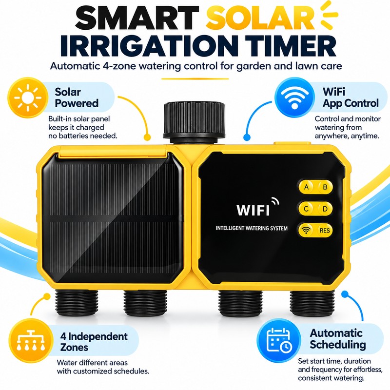 Solar WiFi Irrigation Timer for Garden Watering – 2-Outlet Smart