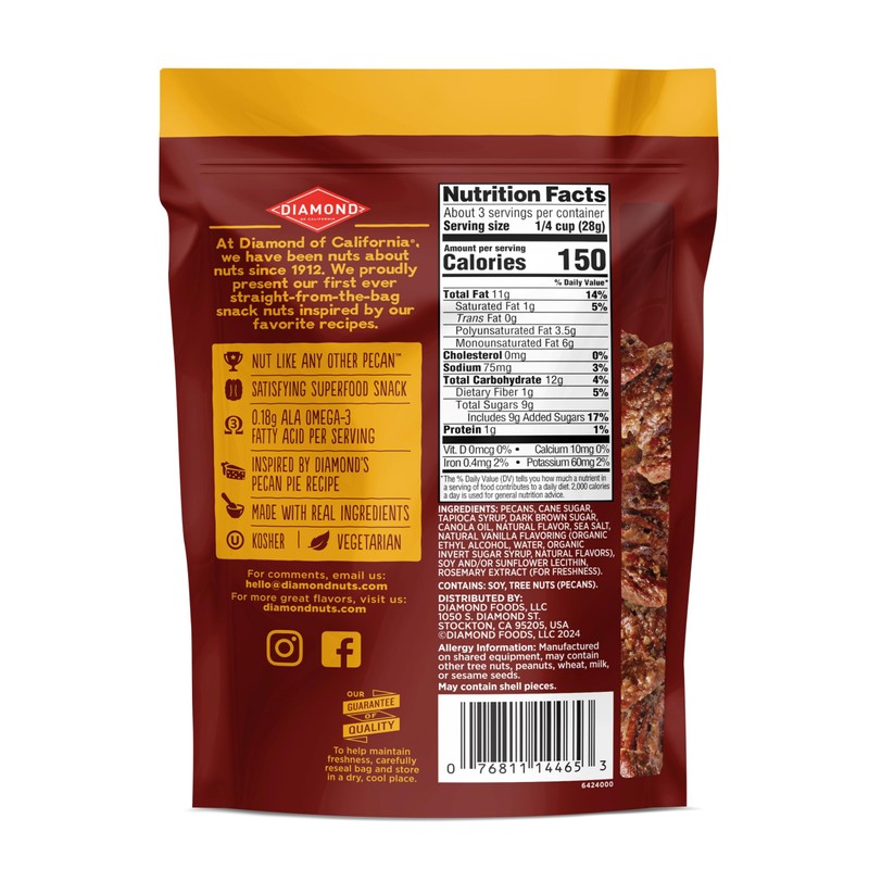 Diamond of California Pecan Pie Pecan Nuts, 3.25 oz. (4