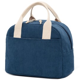 LOVELYWIND - Bolsa de almuerzo aislada azul marino para mujer, elegante bolsa de pana con forro de aluminio, enfriador reutilizable de gran capacidad para el trabajo, viajes o playa, lonchera beige