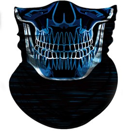 Obacle Skull Face Mask Half for Dust Wind UV Sun Protection Seamless 3D Tube Mask Bandana for Men Women Durable Thin Breathable Skeleton Mask Motorcycle Riding Bike Sports Festival (Blue-Line Skull)