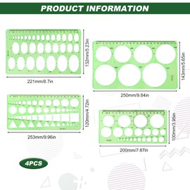 Circle Template for Drawing, 4pcs Plastic Circle Stencil Template Ruler Round Drafting Geometric Stencils Measuring Tool for Students