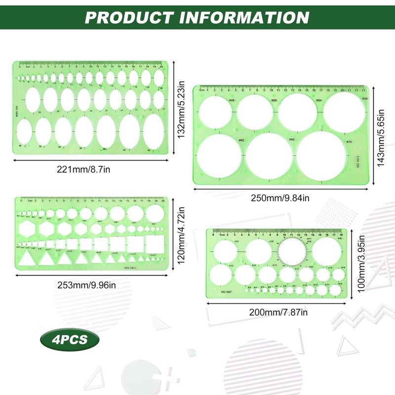 Circle Template for Drawing, 4pcs Plastic Circle Stencil Template Ruler