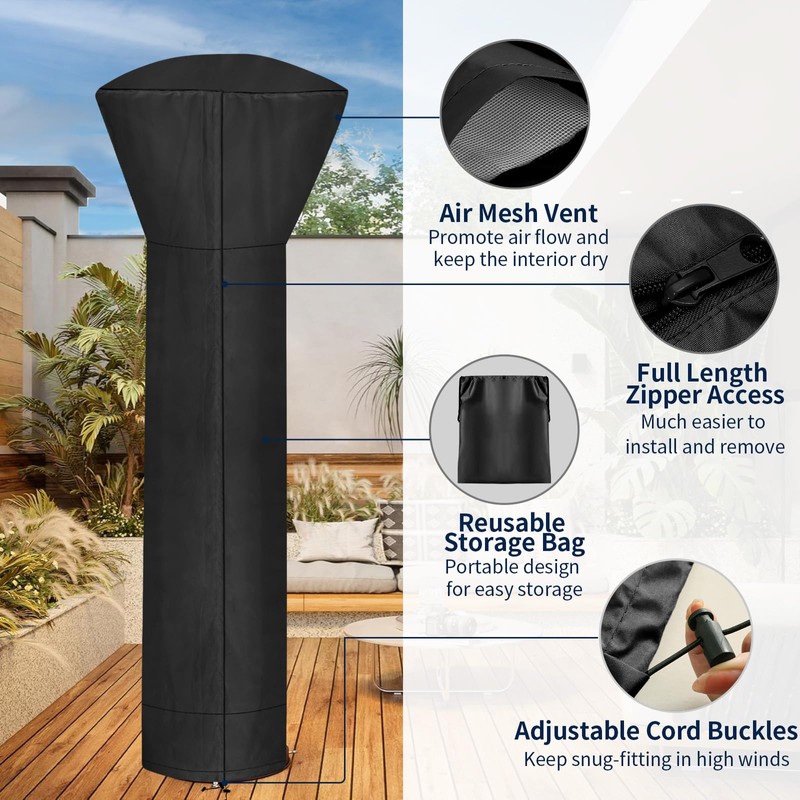 PureFit Waterproof Patio Heater Covers with Zipper, Heavy Duty Garden