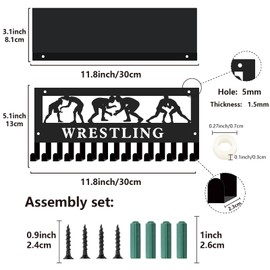 CREATCABIN Wrestling Medal Hanger Display with Shelf Trophy Medal Holder Sports Frame Hooks Hanging Awards Wall Mount Medal Rack for Holding up Over 70 Medals Wrestler Badges Organizer 11.8 x 5.1Inch