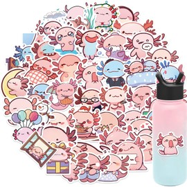 Cute Axolotl Stickers, 50PCS Salamander Animals Sticker Set for Mobile Phones, Laptops, Luggage, Vinyl Waterproof Funny Cartoon Reptiles Decals for Boys