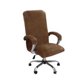 Office Chair Cover Velvet Stretch Computer Chair Cover with Armmet,Elastic Chair Seat Covers High Back Armchair Slipcovers,Removable Washable for Rotating Swivel Desk Chair Protectors,Brown, XL