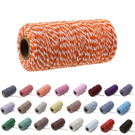 1 Roll 2mm 109 Yard Colourful Cotton Cord Bakers Twine DIY Crafts Gift Wrapping Christmas Wedding Home Decor String Rope (Orange+White)