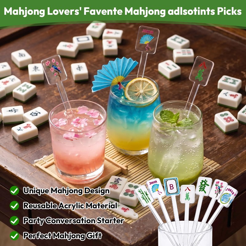8 Pcs Mahjong Gifts Cocktail Picks Artistic Style, Acrylic Food