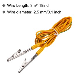 MECCANIXITY ESD Grounding Cable Cord with Alligator Clip 3.0m/118" Long Yellow Anti-Static Ground Wire Cable Clip for Eliminate Conductor Electrostatic, Pack of 2