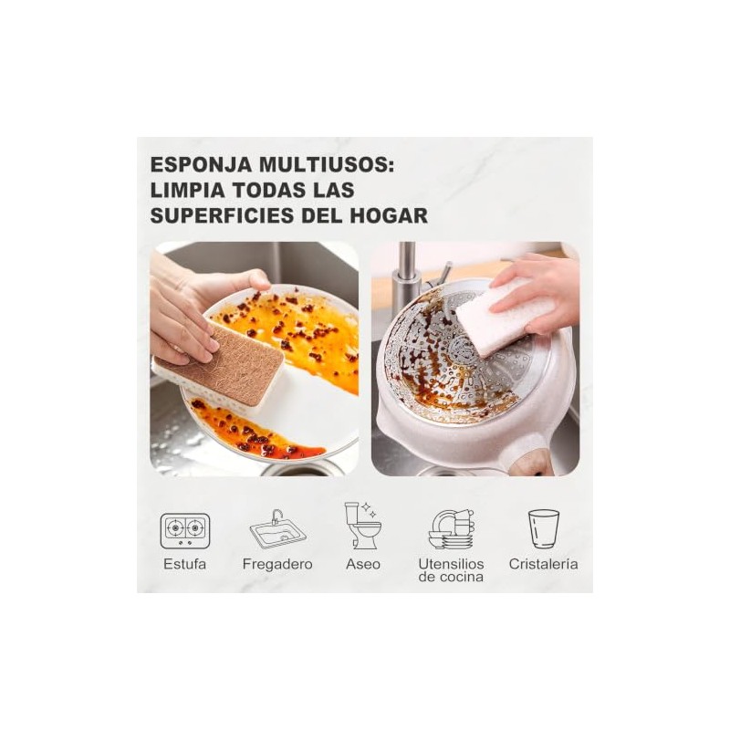 Esponja para Trastes Natural 12 Piezas, Estropajo Resistente Sin Rayos,