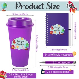 Teenyyou 72 Pcs Teacher Appreciation Gifts Bulk 16oz Plastic Coffee Cups with Lid Notebooks and Ballpoint Pens Thank You Gift from Student for Graduation Christmas Teacher Appreciation Week(Classic 1)