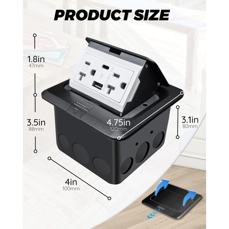 JACEPFY Pop Up Floor Outlet with Stainless Steel Cover 20amp