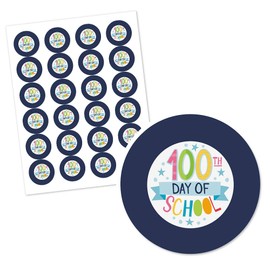 Big Dot of Happiness Happy 100th Day of School - 100 Days Party Circle Sticker Labels - 24 Count