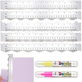 5 Pcs Deckle Edge Ruler Paper Tearing Ruler Craft Ruler for Cutting Paper 12 Inch Paper Ripper Tool Deckled Edge Paper Cutter with 2 Watercolor Marker for Wave Irregular Edges (Aluminium Alloy)