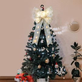 Skystuff Christmas Tree Topper Bow, Large Christmas Bows Christmas Tree Decorations Christmas Bows with Colored Light for Christmas Tree Fireplace Wreath Garland Party Supplies (15.7x9 inches) (Warm)