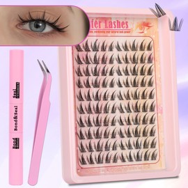 Gmagictobo Lash Clusters Manga Lash Clusters Kit Anime Eyelash Clusters Wet-Look Clear Band Fairy Lashes Pack C Curl Spiky Individual Lashes Clusters Lash Glue Lash Tweezers