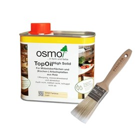 Pfahler Osmo TopOil 0.5 L 3058 Colourless Matt for Furniture Surfaces and Kitchens Worktops Made of Wood + Surface Brush