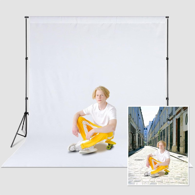 Zdada White Backdrop Screen Background,7x10ft/2.1x3M Collapsible Background Photography，Washable Polyester Photography