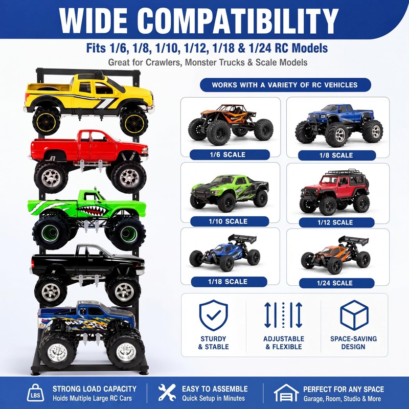 AceOrbit Rc Car Stand 5 Layer Adjustable Wall Mount Car