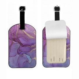 Zoczos Purple Marble Print Luggage Tag with Full Privacy Cover Abstract Alcohol Ink Art Mixing Liquid Paints Travel Accessories Tags with Name ID Labels for Suitcases Women Men, 1 Pack